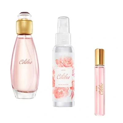 Abbildung von Avon Set 1x Celebre Eau de Toilette Spray 50ml + Taschenspray 10ml Körperspray 100ml blumig/fruchtig für Sie
