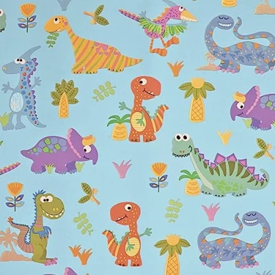 Abbildung von Star Geschenkpapier, Geschenkpapier kleine Dinosaurier 70cm x 2m Rolle hellblau