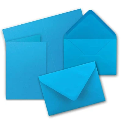 Abbildung von 20x Faltkarten Set mit Briefumschlägen DIN A6 / C6 Azurblau (Blau) 14,8 x 10,5 cm (105 148) Doppelkarten Serie FarbenFroh
