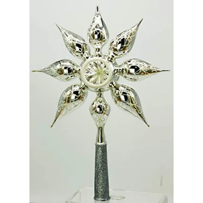 Abbildung von condecoro Christbaumspitze Stern Reflex Silber Verzierung Glas Spitze mundgeblasen