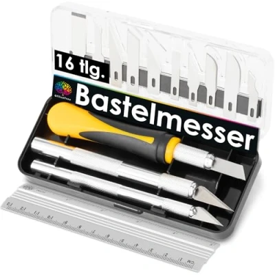 Abbildung von OfficeTree 3x Bastelmesser Skalpell Set 16 tlg. Bastel Zubehör mit 3 verschiedenen Messern und 13 Ersatzklingen Cuttermesser Basteln als Bastelwerkzeug