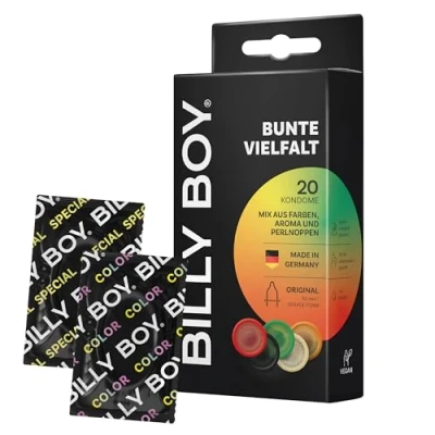 Abbildung von Billy Boy Kondome Bunte Vielfalt (Kondom Sortiment) verschiedene Sorten, Packung mit, 20 St., mit Gleitfilm, bunt gemischte