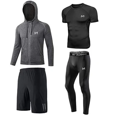 Abbildung von MEETYOO Herren Kompressionsshirt Set, Schwarz kurzarm, L EU