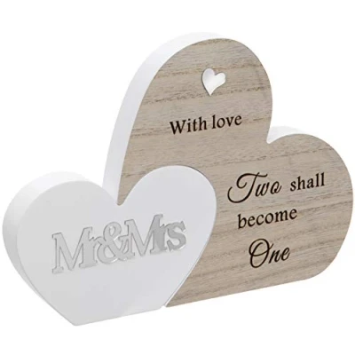 Abbildung von Maturi Freistehendes Doppelherz Schild mit Spruch „Mr and Mrs“, Braun, 23 x 16 2 cm