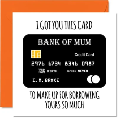 Abbildung von Stuff4 Lustige Geburtstagskarten für Mama Bank of Mum Witz Karte von Tochter Sohn, Mutter Banter Geburtstagsgeschenke, 145 mm x Muttertags Grußkarten Mammy