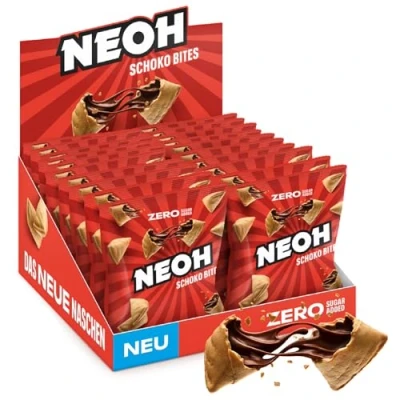 Abbildung von NEOH Schoko Bites Kein Zuckerzusatz, 100 kcal pro Portion Crunchy mit cremiger Haselnuss Kakaofüllung Viele Ballaststoffe, Glutenfrei Perfekt für unterwegs oder als Müsli Ersatz 20x29g