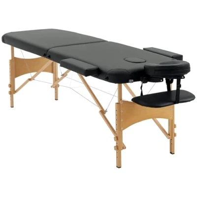 Abbildung von HOMCOM Massagetisch, klappbare Massageliege, höhenverstellbarer Massagebank, Massagebett mit Kopfstütze, für Spa, Salon, Kunstleder, Holz, Schwarz