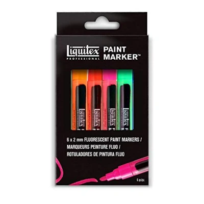 Abbildung von Liquitex 4690006 Professional Paint Acrylfarben Marker, Künstlerpigmente zum Zeichen, Malen auf Papier, Leinwand, Textilien, feine Spitze 6 Marker Set Fluo Farben