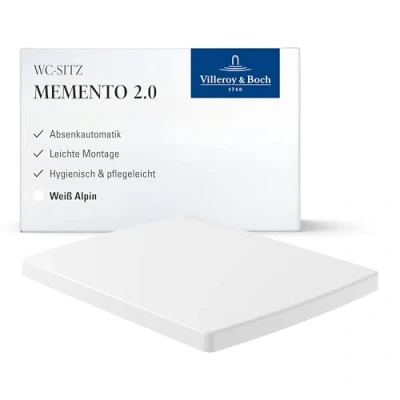 Abbildung von Villeroy &amp; Boch Memento 2.0 WC Sitz, Toilettendeckel mit Absenkautomatik, abnehmbarer Toilettensitz aus bruchsicherem Duroplast, Klodeckel Original Ersatzteil, rechteckig, Graphite, matt