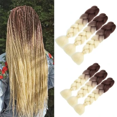 Abbildung von kunsthaar Zum Einflechten, kanekalon blond 24 Zoll 6 Stücke jumbo braids extensions Haar Für box barids Crochet Twist Flechten (braun blond) ﻿