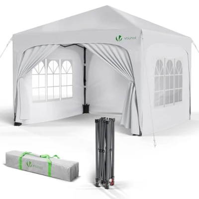 Abbildung von VOUNOT® Pavillon 3x3m mit 4 Seitenteilen &amp; Sandsäcke, Pop Up Faltpavillon, Wasserdicht, Faltbar Gartenzelt Partyzelt, inkl. Tasche, Weiß
