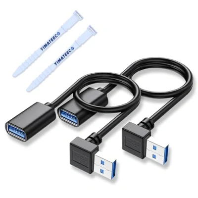 Abbildung von USB 3.0 Verlängerungskabel Adapter Kabel Winkelstecker 90 Grad, 2 Stü Verlängerung Kurz A Stecker auf Buchse für Maus, Tastatur, Hub, Drucker, PS4/5 Externe Festplatte (Nach Unten, 30cm)
