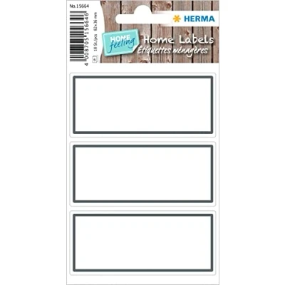 Abbildung von HERMA 15664 Buchetiketten zum Beschriften neutral grauer Rand, 18 Stück, 82 x 36 mm, selbstklebend, Buchaufkleber für Schule Kinder Mädchen Jungen, blanko Heftetiketten Aufkleber, weiß