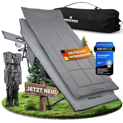 Abbildung von Feldbett Campingbett klappbar gemütliche Campingliege Faltbar, leicht &amp; breit für Outdoor Zelt Campingmöbel, Angelliege, Camper Karpfenliege mit superweicher Matratze NORDICTRAILS