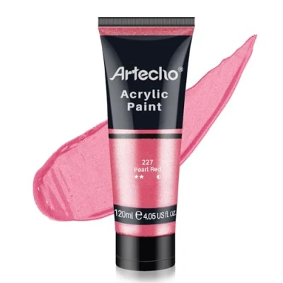 Abbildung von Artecho Acrylfarbe Perlrot 120 ml, Wasserfest und Lichtecht, Schnell Trocknend, für Leinwand, Holz, Stoff, Handwerk, Leder Stein.