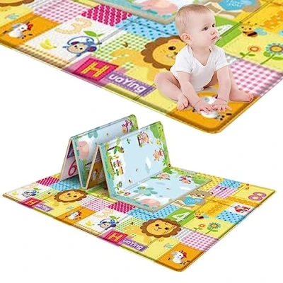 Abbildung von Baby Spielmatte Faltbarer Babymatte Krabbelmatte Bodenmatte Platzsparende Spielteppich Für Wohnzimmer, Schlafzimmer, Balkon Und Park