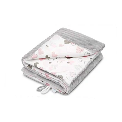 Abbildung von EliMeli Babydecke Kuscheldecke junge Krabbeldecke 75x100 Ultraweicher Gestreifter Microfaser Plüsch Stoff aus Baumwolle Füllung hoch Qualität ideal als Kinderwagendecke (Light Grey Hearts)