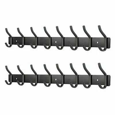 Abbildung von MEIJO Garderobenhaken Edelstahl, Hakenleiste Kleiderhaken Wand mit 8 Haken, Garderobe Garderobenleiste Wandgarderobe für Schlafzimmer Bad Küche (Schwarz, Haken 2 Stück)