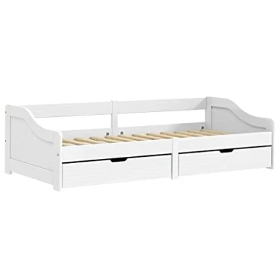 Abbildung von vidaXL Tagesbett, Gästebett mit 2 Schubladen, Sofabett Holzbett Latten Design, Bettgestell Schlafsofa für Schlafzimmer Wohnzimmer, Weiß 90x200cm Massivholz Kiefer