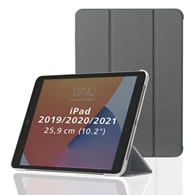 Abbildung von Hama Hülle für Apple iPad 2021 / 2020 2019 10.2&quot; (aufklappbares Case Tablet 10,2 Zoll Gen. 7/8/9, Schutzhülle mit Standfunktion, transparente Rückseite, magnetisches Cover) grau