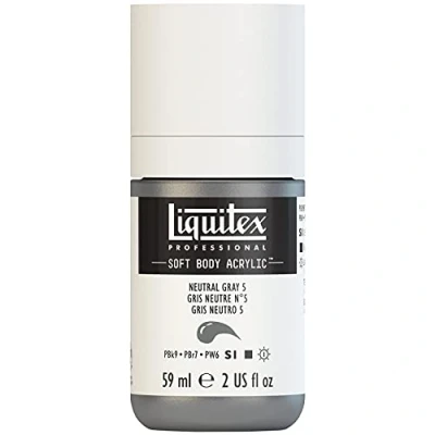 Abbildung von Liquitex 1959599 Professional Acrylfarbe Soft Body Künstlerfarbe in cremiger deckender Konsistenz, hohe Pigmentierung, lichtecht &amp; alterungsbeständig, 59ml Flasche Neutralgrau Nr. 5