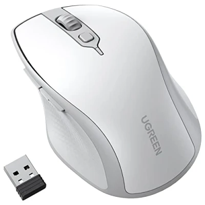 Abbildung von UGREEN Bluetooth Maus kabellos (BT 5.0 + 2.4G), 4000 DPI, 18 Monate Akkulaufzeit, Ergonomische für Computer Laptop Tablet Handy, PC kompatibel mit Windows macOS Android iOS Linux (Weiß)