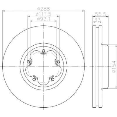 Abbildung von TEXTAR PRO 93260603 Bremsscheibe 288 33 05/05 111,5 innenbelüftet beschichtet ohne Radbefestigungsbolzen, Radnabe