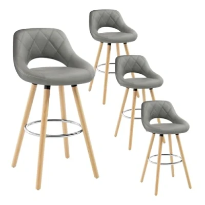 Abbildung von WOLTU 4er Set Barhocker Barstuhl Tresenhocker Bistrohocker Design Hocker, Sitzfläche aus Kunstleder, Holzgestell, mit Fußstütze, Grau, BH111gr 4