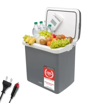 Abbildung von TZS FIRST AUSTRIA Elektrische Kühlbox 32L, Mini Kühlschrank, 12V /230V Anschluss, 12 V Stecker fürs Auto, für Camping, Festivals, Reisen, mit Kühl und Warmhaltefunktion
