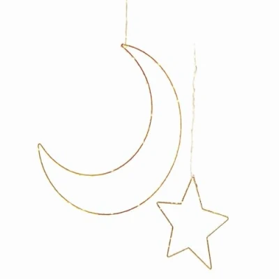 Abbildung von Loberon LED Leuchtdeko 2er Set Padden, Mond &amp; Stern, Batteriebetrieben, Gemütliche Stimmung, Festliche Dekoration, Kinderzimmer, Eisen, Gold