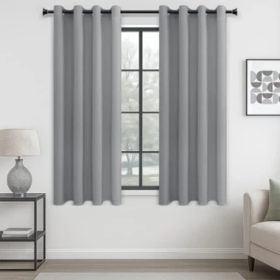 Abbildung von MRTREES Vorhang Blickdicht Gardinen Thermovorhang mit Ösen Verdunklungsvorhang Ösenschal Vorhänge Kurz Modern 160x140cm(HxB) Hellgrau 2er Set für Hotels Büros Wohnzimmer Schlafzimmer Kinderzimmer
