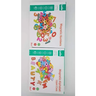 Abbildung von Lelin Lernspielzeug 120 tlg magnetisches Holzset mit Zahlen, Buchstaben, Rechenzeichen
