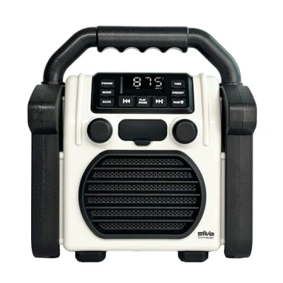 Abbildung von BR 230 BT, Baustellenradio Bluetooth Neongelb/Offwhite Silva Schneider Digitales PPL Radio, 100 Watt, IP55 Staub &amp; Wasserdicht, 4000 mAh Akku, USB Ladefunktion, Taschenlampe Alarm