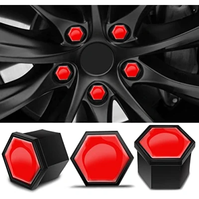 Abbildung von Biomar Labs Radschrauben Radmuttern Felgenschloss Muttern Kappen Radmutternabdeckungen Radschraubenkappen Radmutternkappen Kunstsoff Abdeckungen Universal Schwarz Rot 19mm LB 2