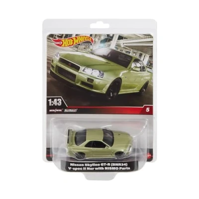 Abbildung von Hot Wheels Premium Nissan Skyline GT R, Fahrzeug im Maßstab 1:43, offiziell lizenzierte Replikate für Erwachsene Sammler, Real Riders Reifen, Metall/Metall Karosserie und Fahrgestell, HMD47