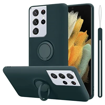 Abbildung von Cadorabo Hülle kompatibel mit Samsung Galaxy S22 Ultra Schutzhülle TPU Silikon Case Liquid Design Ring Slim Kratzfest Liquidsilikon Microfaser für in Grün