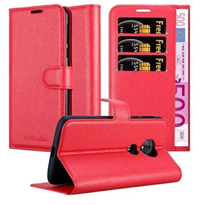 Abbildung von Cadorabo Hülle kompatibel mit Motorola Moto E5 / G6 Play Handyhülle aus Kunst Leder Flip Klappbare Magnetische [Standfunktion] [Kartenfächern] Cover für Tasche in Rot