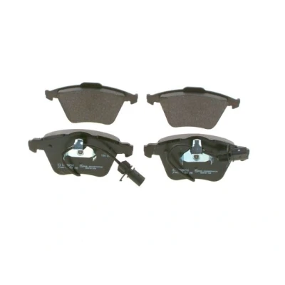Abbildung von BOSCH 0 986 494 104 Bremsbelagsatz Low Metallic mit integriertem Verschleißsensor Anti Quietsch Blech, Kolbenclip AUDI: A6 C6 Avant