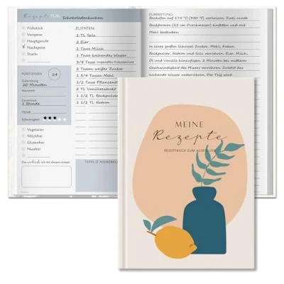 Abbildung von BIROYAL Kochbuch Selbst Schreiben, Rezeptbuch A5 Hardcover, Rezepte Buch DIY Kochbuch, Backbuch Schreiben Meine Lieblingsrezepte zum ausfüllen, Zitrone