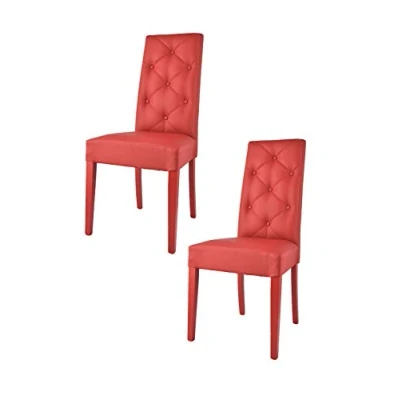 Abbildung von t m c s Tommychairs 2er Set Moderne Stühle Chantal für Küche und Esszimmer, robuste Struktur aus lackiertem Buchenholz Farbe Rot, gepolstert mit Kunstleder in der Rot bezogen