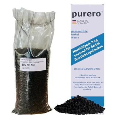 Abbildung von purero® Aktivkohle 3,0 kg Nachfüllpack passend für Berbel Dunstabzugshauben Aktivkohlepellets Made in Germany