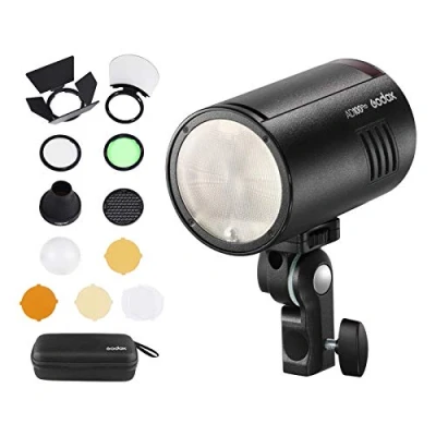 Abbildung von Godox AD100Pro Taschenstudio Porträt Blitzlicht Fotografie 5800K 1 / 8000s Synchronisieren Sie TTL/Multi/M Blitz mit wiederaufladbarem 2600 mAh Akku AK R1 Taschenblitz Zubehör Kit