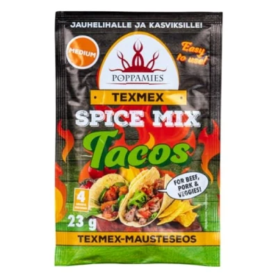 Abbildung von Poppamies Texmex Tacos Gewürzmischung Vegan, Glutenfrei, Laktosefrei Schärfegrad: Mittel 23g