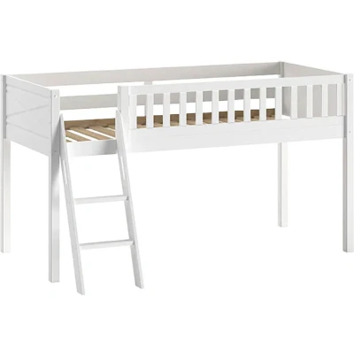Abbildung von Vipack Hochbett &quot;Scott&quot;, (Made in Europe), m. Rollrost, LF 90x200 cm, Kiefer weiß lackiert, mit oder ohne Rutsche