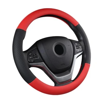 Abbildung von SFONIA Auto Lenkrad Abdeckung Lenkradschutz Lenkradhülle PU Leder Universal 37 38cm/15&quot; Rutschfest Atmungsaktiv Langlebig (Rot)