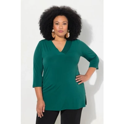Abbildung von Ulla Popken VAUSSCHNITT, 3/4ÄRMEL Langarmshirt, Damen, Größe: 62/64, Teal green