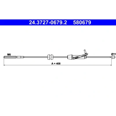 Abbildung von ATE 24.3727 0679.2 Handbremsseil 408 FORD: FIESTA 6, B Max, Transit Courier Kombi