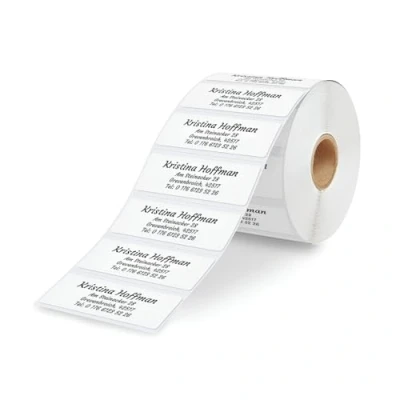 Abbildung von GoodMarkt selbstklebende personalisierte Adressetiketten 46x17 mm, ab 50 Labels/Rolle, weißes Papier bestehend aus 1 bis 5 Zeilen mit Ihrem Wunschtext Namensaufkleber für Briefe, Schulsachen