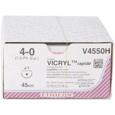 Abbildung von VICRYL rapide ungefärbt geflochten 4/0 J1 1,5 45cm 36er 36 Folien