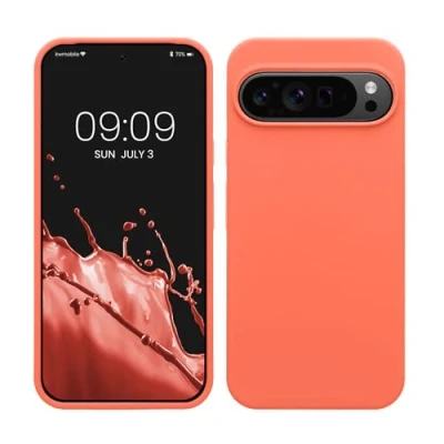 Abbildung von kwmobile Hülle kompatibel mit Google Pixel 9 Pro XL Silikon Handy Case Handyhülle weiche Oberfläche kabelloses Laden Leuchtende Koralle